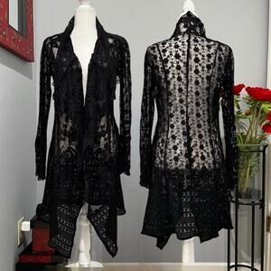 NEW Soft Surroundings Lace Longline Sheer Classic Stevie Midi Duster Cardigan S